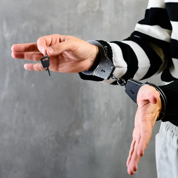 Close-up of unidentified hands of prisoner in prison stripped un — Stock Photo, Image