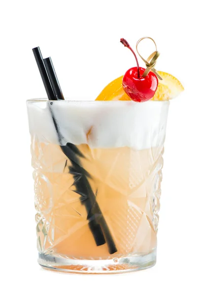 Cocktail aigre John Collins ou Whiskey en verre décoré avec ch — Photo