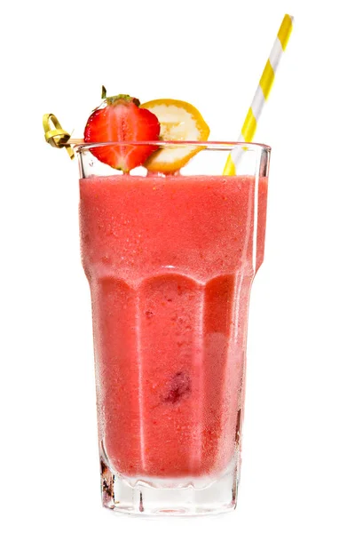 Rosa läckra färsk jordgubbe smoothie i ett högt glas med ni — Stockfoto