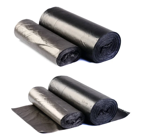 Készlet fekete műanyag szemetet hungarocell roll könnyű bac — Stock Fotó