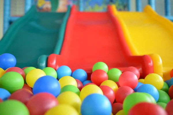 Selective focus on colorful balls in pool on the children playgr — Stock Photo, Image