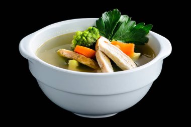 Tavuk çorbası sebzeler, brokoli, bezelye ve ging detoks