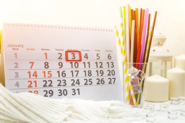 3 Ocak. Gün 3 beyaz takviminde ayın.