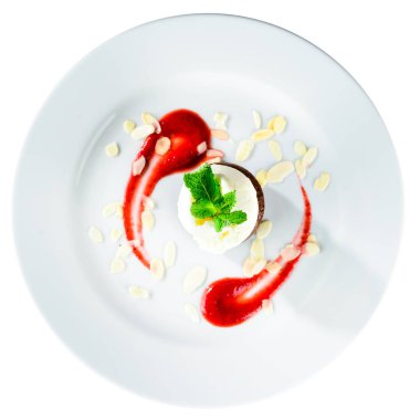 Reçel ve nane plaka ile lezzetli Sırlı kek. Üstten görünüm