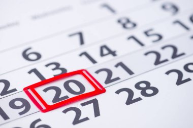 Gün numarası 20 mark takvimde