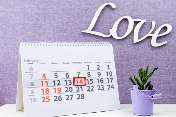 Valentines day. February 14 mark on the calendar