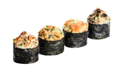 Yeni menü restoranda. İsolat değişik bir suşi rulo