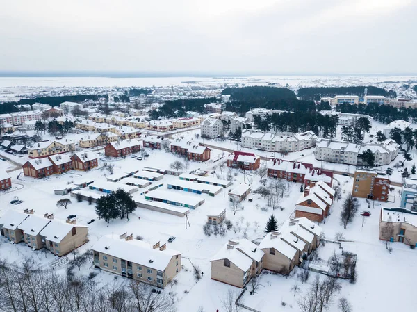 Aerial shot of winter town