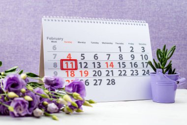 Gün kış sporları. Mor takvimde tarih 11 Şubat işareti