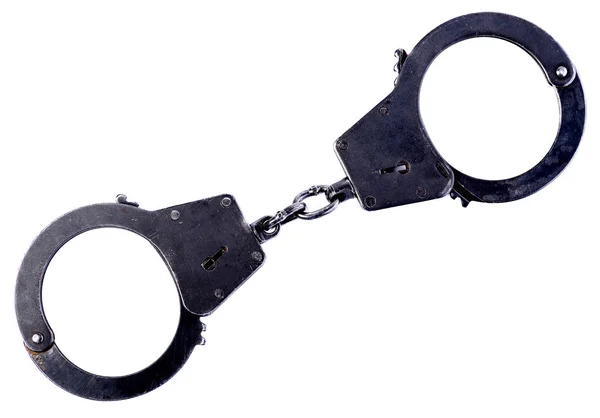 Closed black metal handcuffs isolated — Stock Photo, Image