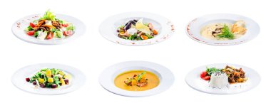 Lezzetli klasik yemekleri kümesi. Bir İtalyan resta sonbahar menüsünde