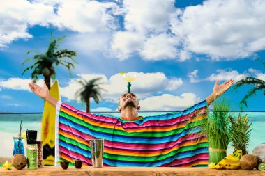 Ba üzerinde duran yakışıklı Meksika barmen tarih seçici odak