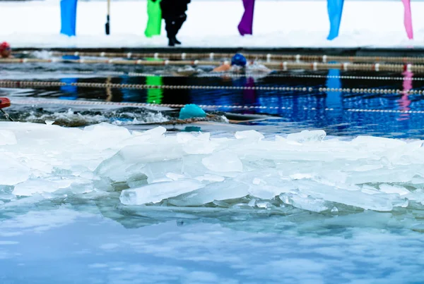 Соревнования по плаванию в ледяной воде — стоковое фото