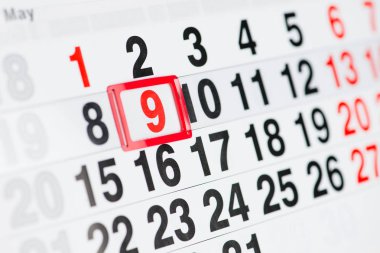 Takvim 9 Mayıs yakın çekim, sığ dof