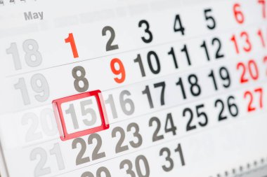 Takvim 15 Mayıs yakın çekim, sığ dof