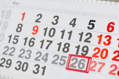 Takvim 26 Mayıs yakın çekim, sığ dof