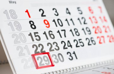 Takvim 29 Mayıs yakın çekim, sığ dof