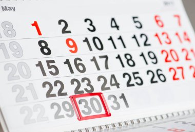 Takvim 30 Mayıs yakın çekim