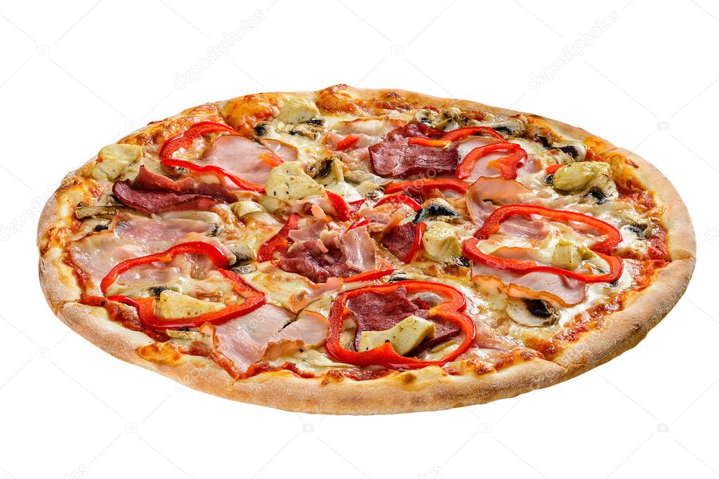 Meat big fat italian pizza isolated on white