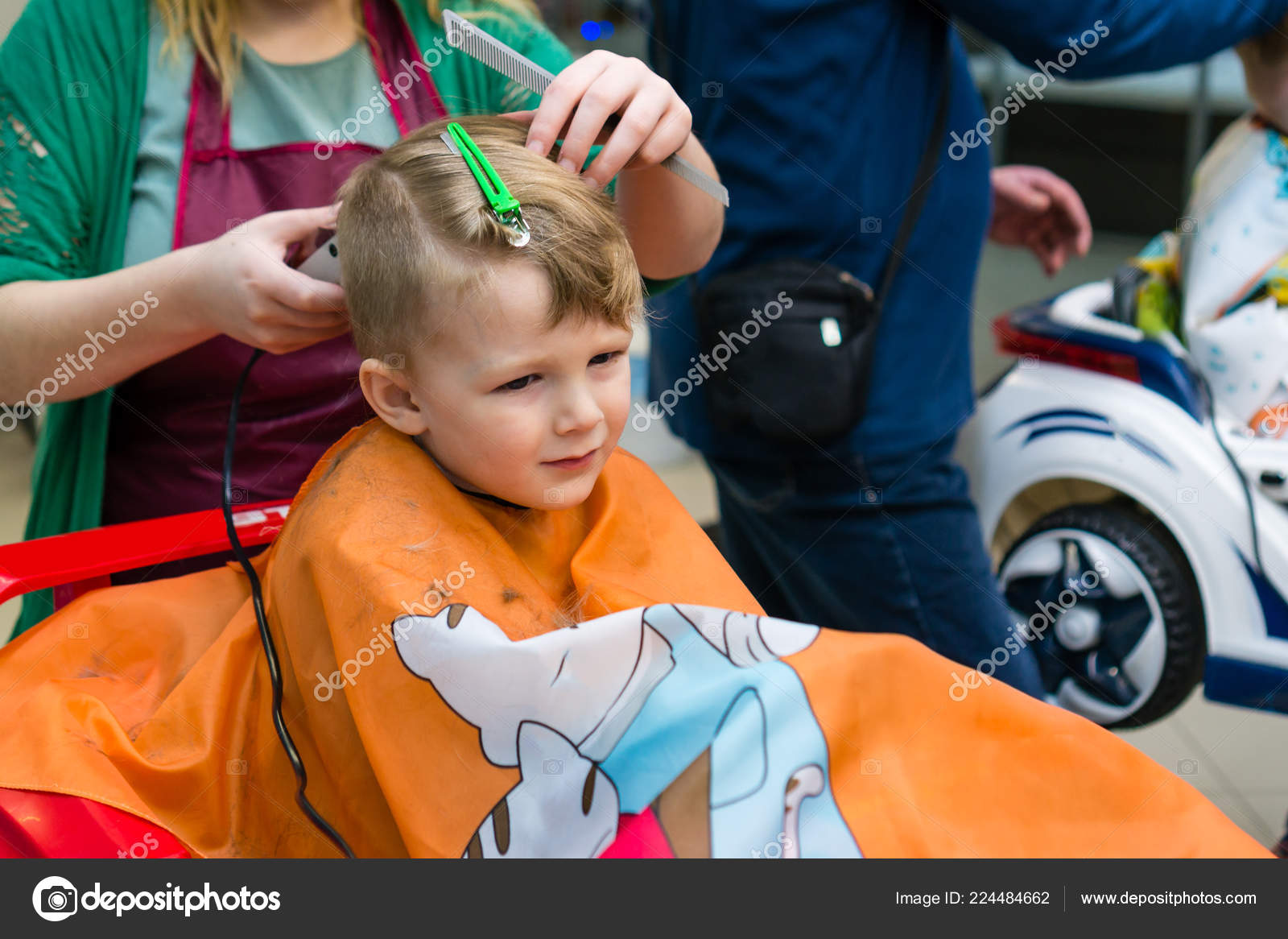 Blonde Boy Haircut Hairdresser Close Portrait Toddler Child