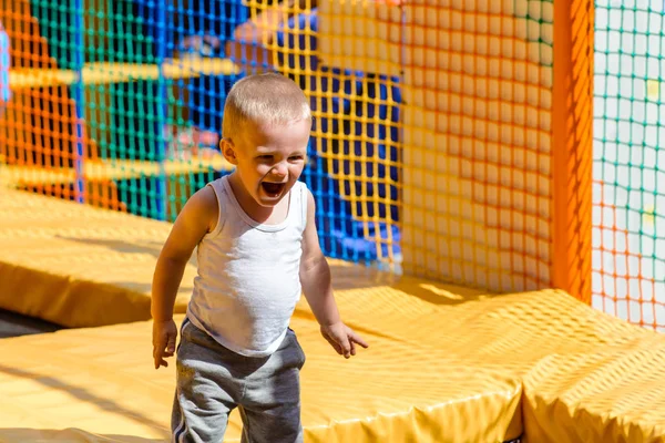 Baby Boy Screaming Loudly Playground Baby Opened His Mouth Wide — Stock Photo, Image