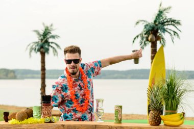 Barmen haydutlar, şişeler ve içkiler, sahilde barmenlik.