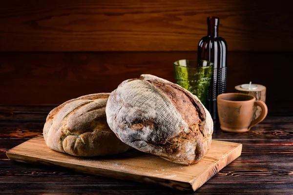 Pain Artisanal Traditionnel Sur Fond Bois Boulangerie Pain Tranché Fraîchement — Photo