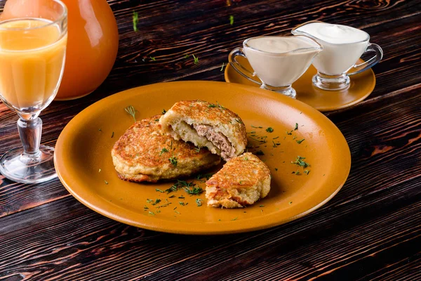 Draniki Potato Fritters Potato Pancakes Naitonal Dish Belarus Ukraine Russia — Stock Photo, Image