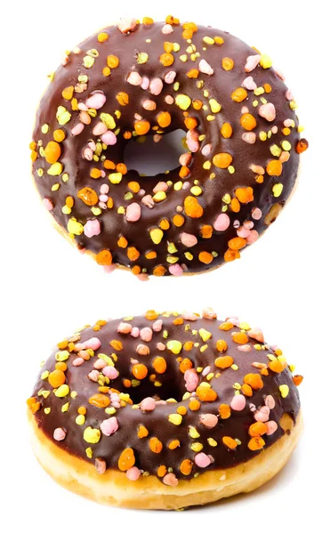Шоколад Пончик Білому Тлі Пончик Барвистими Сипле Ізольовані — стокове фото