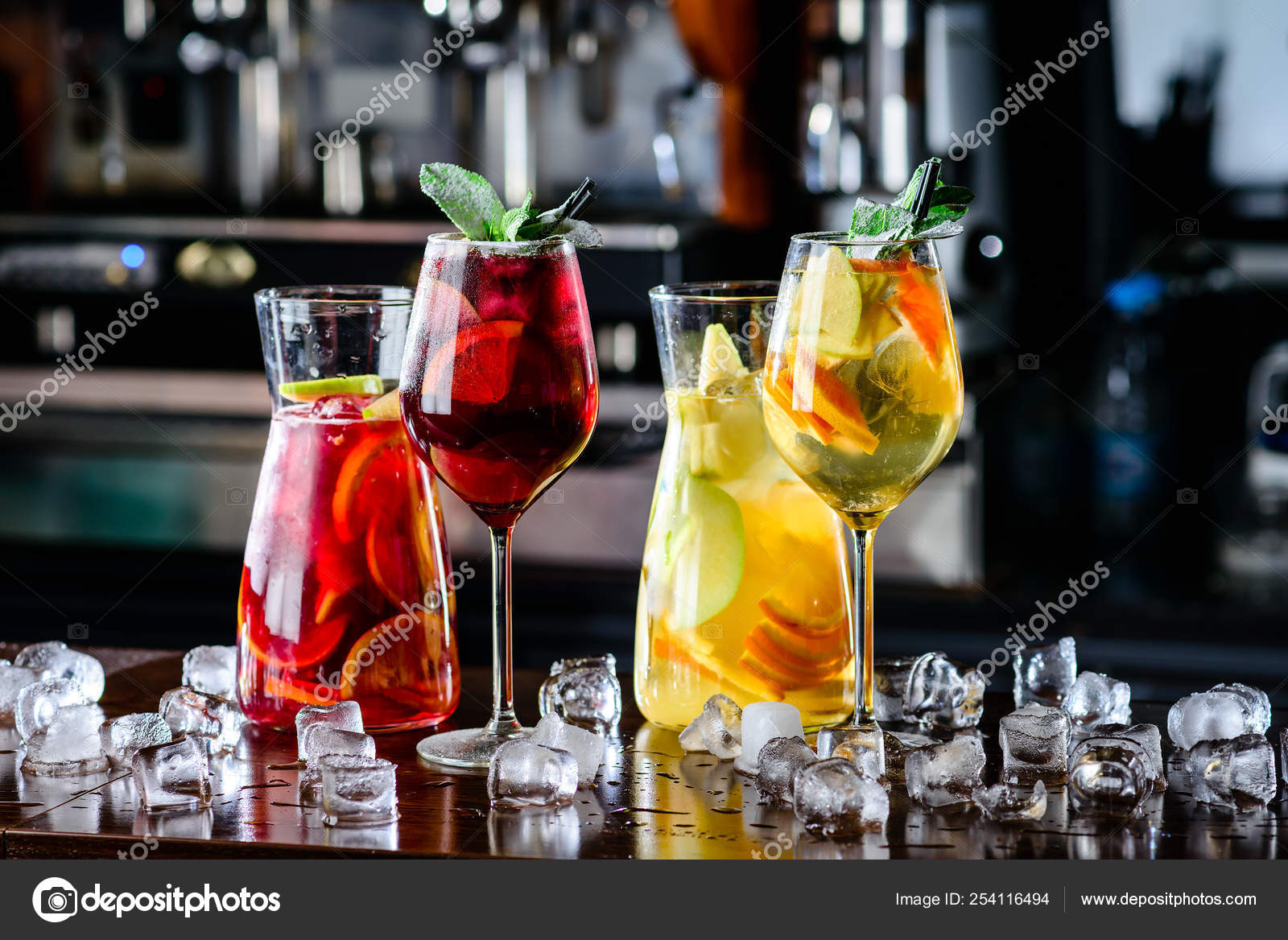 Sangria with red and white wine Summer alcohol drink and ingredients