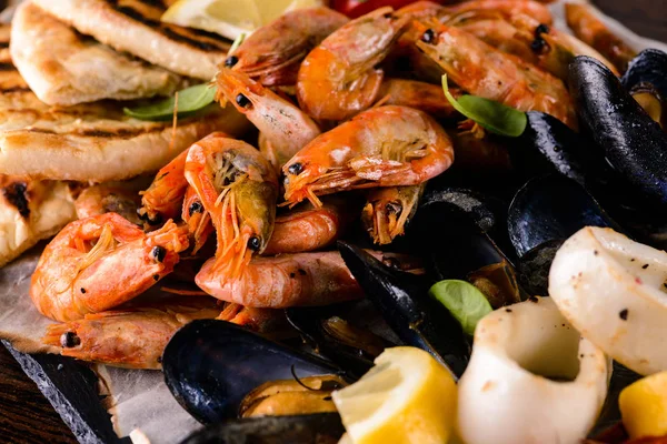 Fondo alimentario mariscos mediterráneos de cerca —  Fotos de Stock