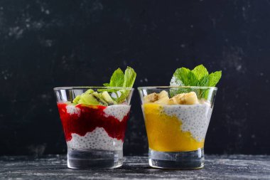 Katmanlı böğürtlen ve chia tohumlu smoothie.