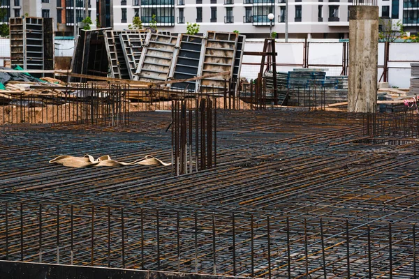 Rinforzo Nella Fondazione Preparato Versare Calcestruzzo Usando Filo Acciaio Rinforzo — Foto Stock