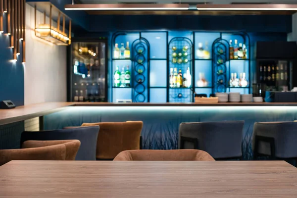 empty cafe table on the background of a beautiful bar interior