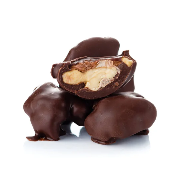 Chocolate Covered Walnuts Isolated White Background — Stock Photo, Image