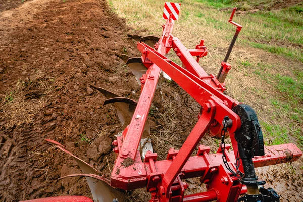 Ploeg Ploegen Grond Bovenaanzicht Van Trekker Cabine Ploegen Werk Close — Stockfoto