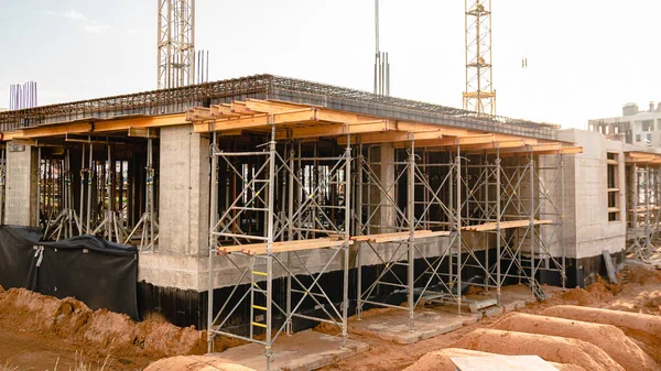 Chantier Moderne Avec Échafaudage Construction Logements Béton — Photo