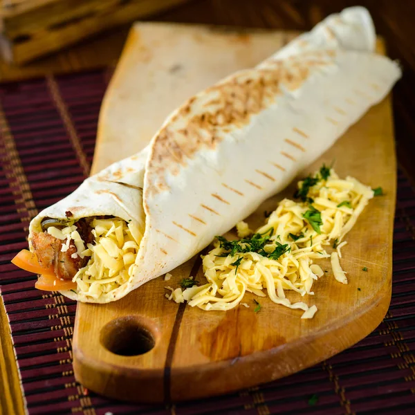Török Shawarma Durum Hagyományos Sish Kebab Csomagolás Kofte Húsgombóc — Stock Fotó