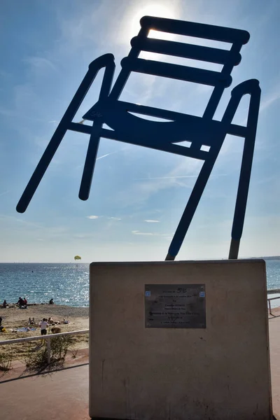 Sab Emlékműve Kék Charles Rigó Széket Nice Promenade Des Anglais — Stock Fotó
