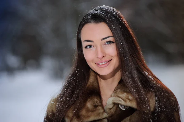 Mooie Mooie Jonge Vrouw Winter Forest — Stockfoto