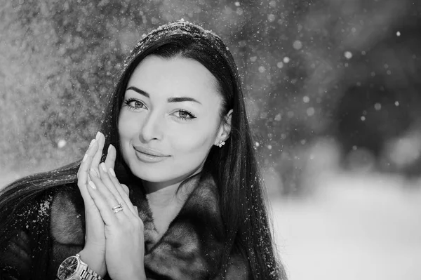 Beautiful Pretty Young Woman Winter Forest — Stock Photo, Image