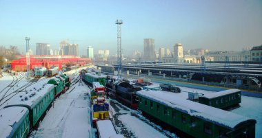 Kiev, Ukrayna - 16 Mart 2018: Ukrayna Demiryolları Kiev tren istasyonu, Ukrayna.