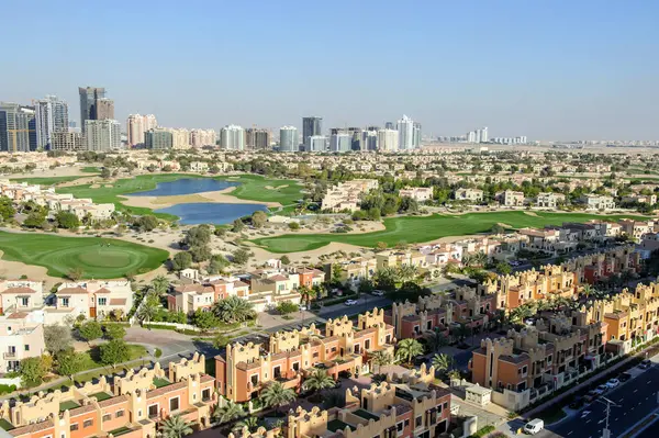 Dubai Sport City panoramiczny widok na maj 20, 2019 — Zdjęcie stockowe