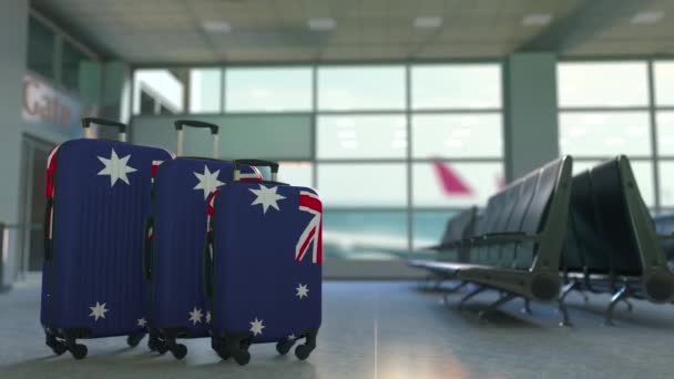 Valigie da viaggio con bandiera australiana. Turismo australiano animazione concettuale — Video Stock