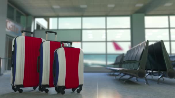 以哥斯达黎加国旗为特色的旅行手提箱。旅游概念动画 — 图库视频影像