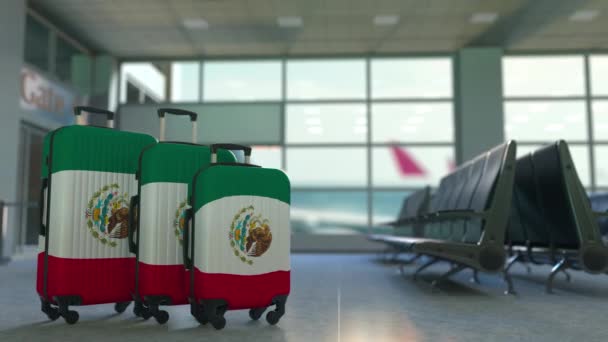 Valigie da viaggio con bandiera messicana. Turismo messicano animazione concettuale — Video Stock