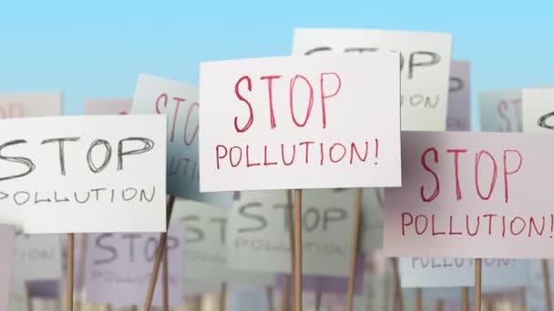 STOP POLLUTION placards at street demonstration. Conceptual loopable animation — Stock Video