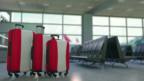 Maletas de viaje con bandera de Austria. Turismo austríaco renderizado 3D conceptual —  Fotos de Stock