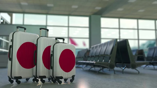 Koffers met vlag van Japan reizen. Japanse toerisme conceptuele 3D-rendering — Stockfoto