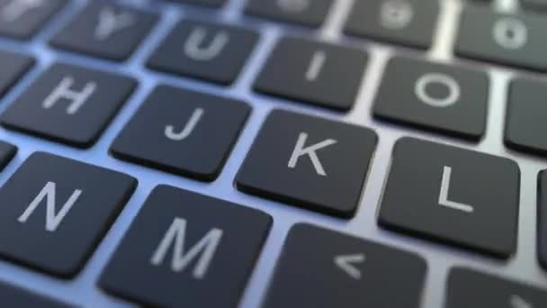Satıldı düğme üstünde belgili tanımlık klavye için anahtar teslim satmak. Kavramsal 3d animasyon — Stok video